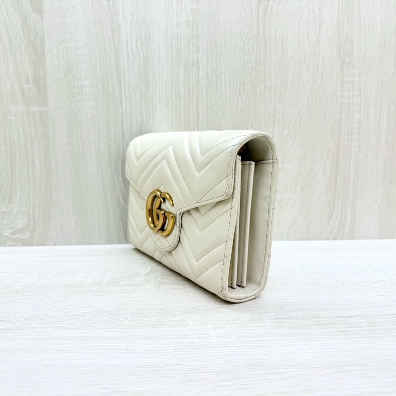 GUCCI米白金釦牛皮Marmon風琴WOC 474575-2