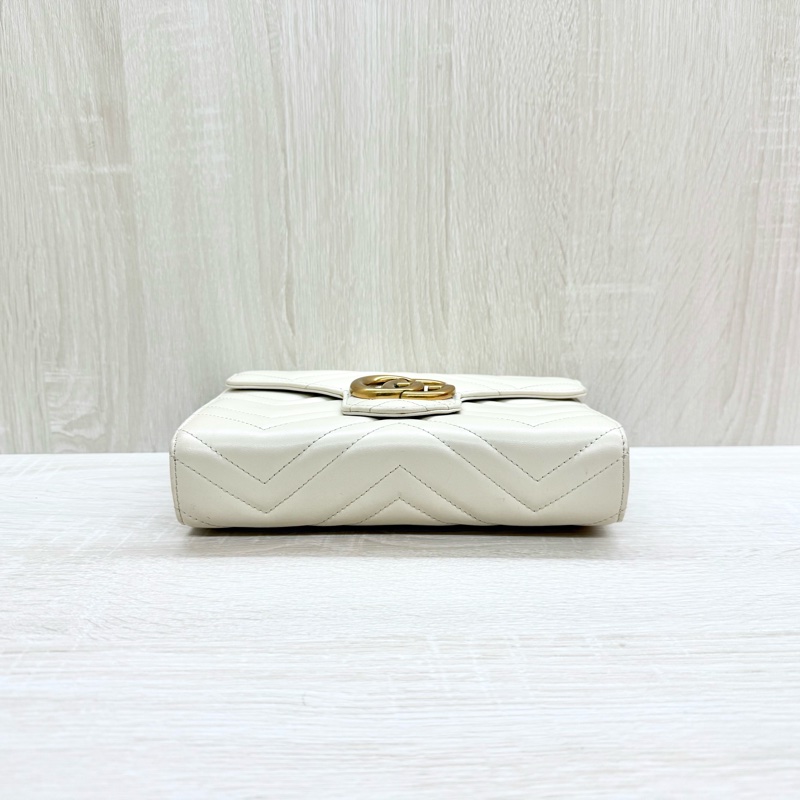 GUCCI米白金釦牛皮Marmon風琴WOC 474575-4