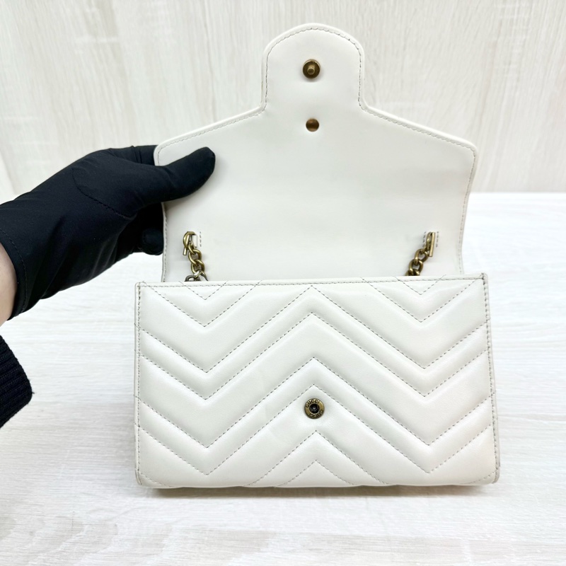 GUCCI米白金釦牛皮Marmon風琴WOC 474575-5