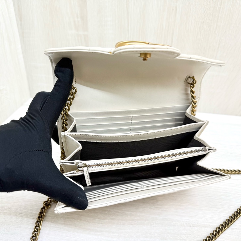 GUCCI米白金釦牛皮Marmon風琴WOC 474575-6