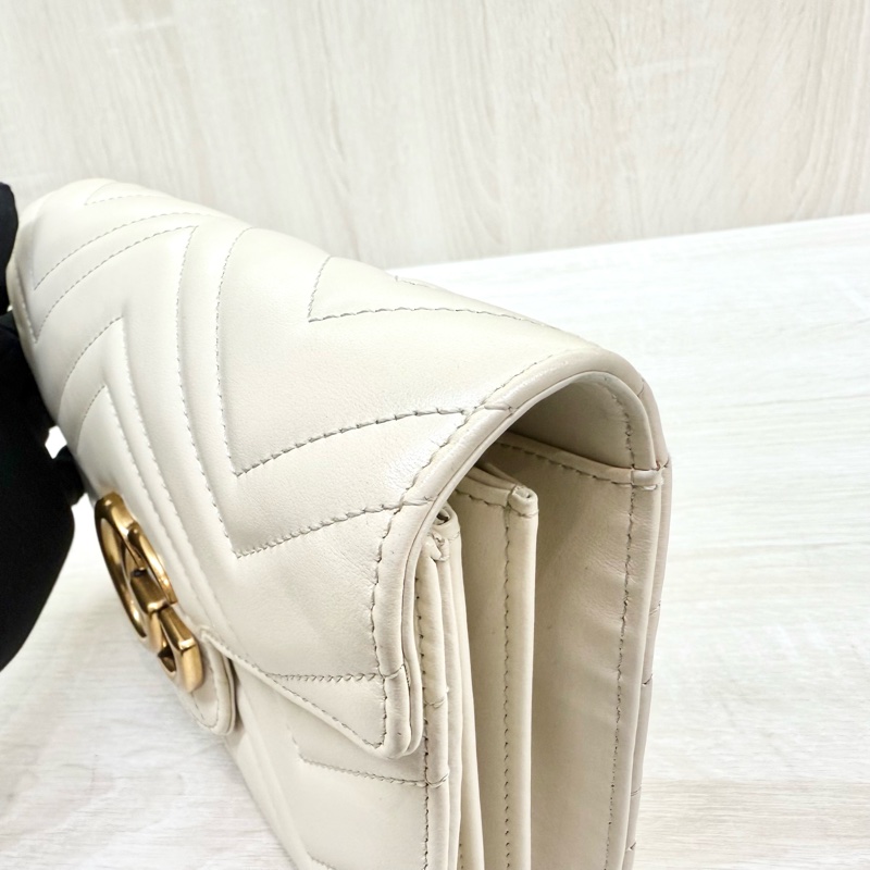 GUCCI米白金釦牛皮Marmon風琴WOC 474575-10