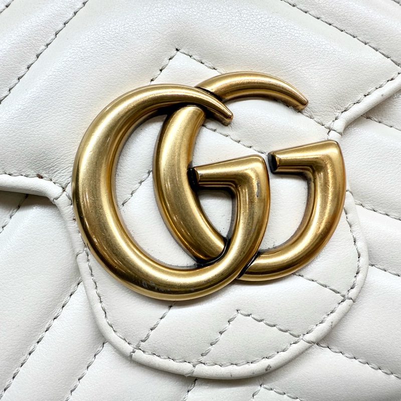 GUCCI米白金釦牛皮Marmon風琴WOC 474575-16