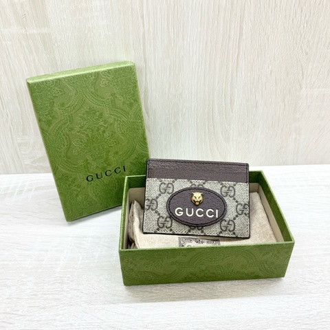 GUCCI原花拚黃深棕虎頭卡片夾597557