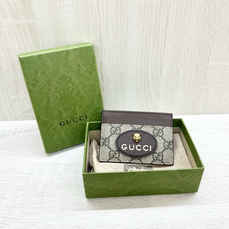 GUCCI原花拚黃深棕虎頭卡片夾597557-0