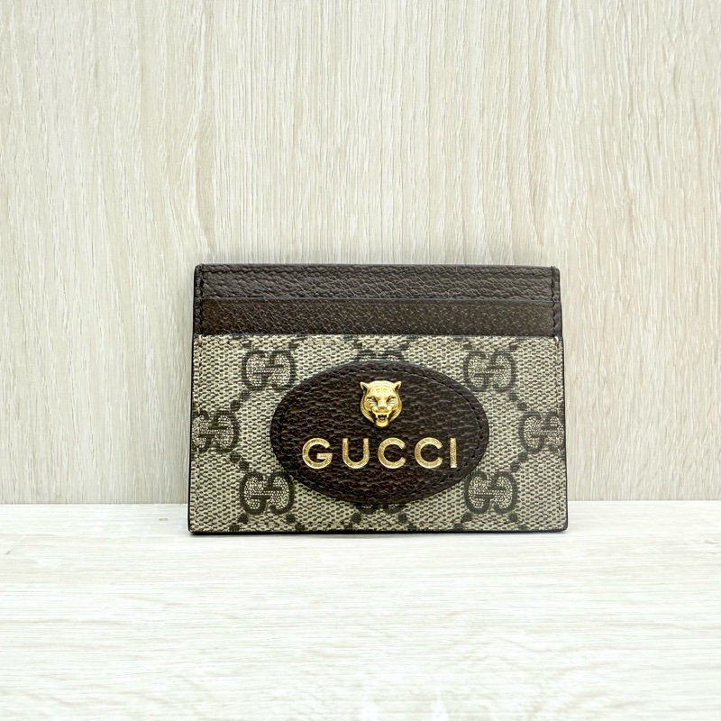 GUCCI原花拚黃深棕虎頭卡片夾597557-1
