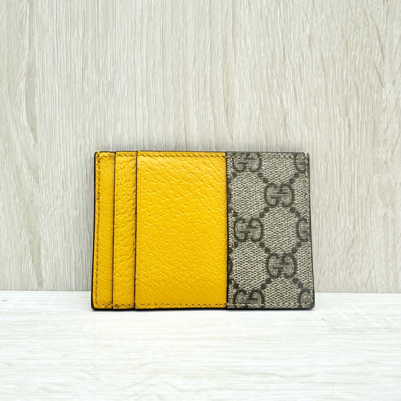 GUCCI原花拚黃深棕虎頭卡片夾597557-2