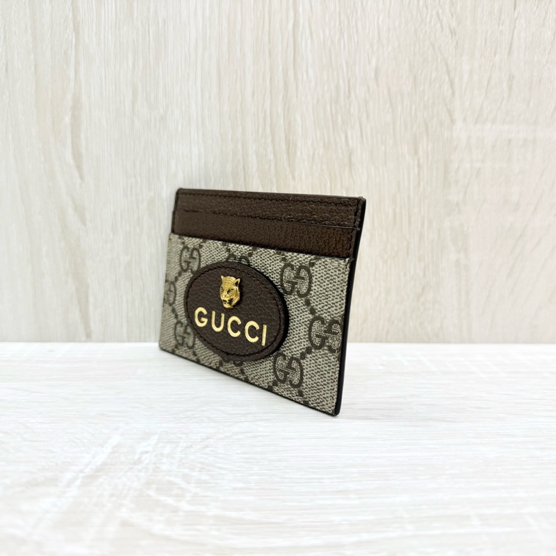 GUCCI原花拚黃深棕虎頭卡片夾597557-3