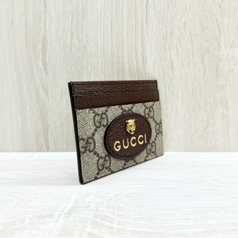 GUCCI原花拚黃深棕虎頭卡片夾597557-4