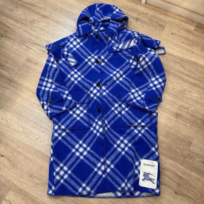 BURBERRY新款 秀款 長版 藍色 格紋 外套 大衣男女同款 專櫃購入15萬 #讓藏59800 現省10多萬 全新S號可以穿到L 我178 73kg可參考 附上衣套-3