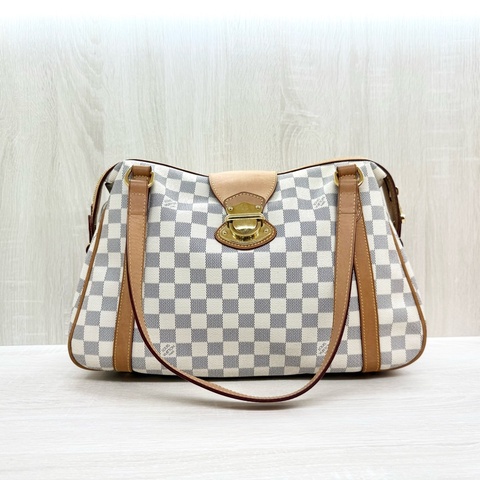 LV白棋盤格金釦曼哈頓雙耳肩背包N42220