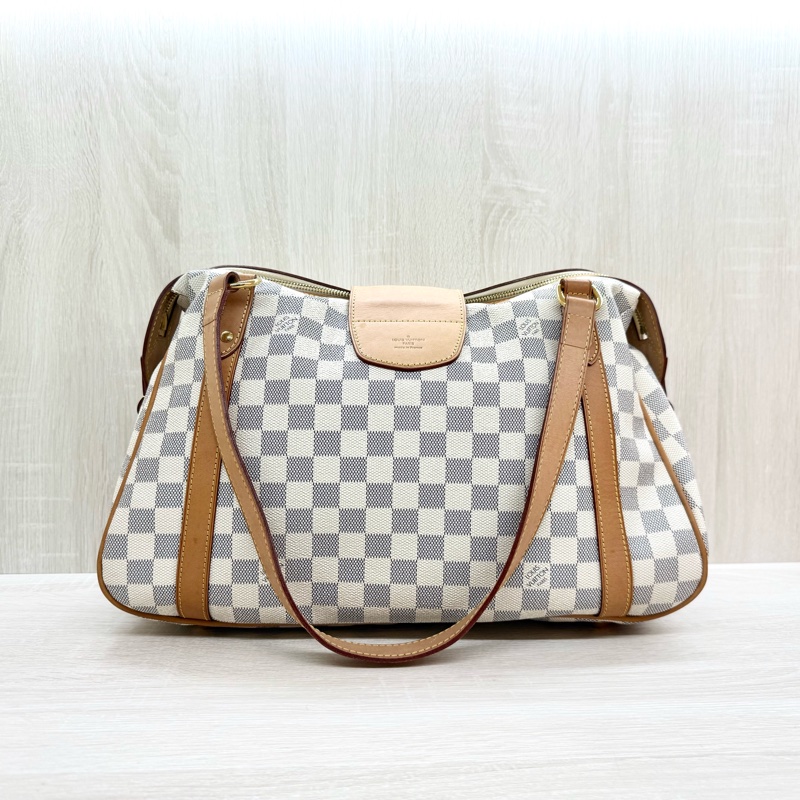 LV白棋盤格金釦曼哈頓雙耳肩背包N42220-1