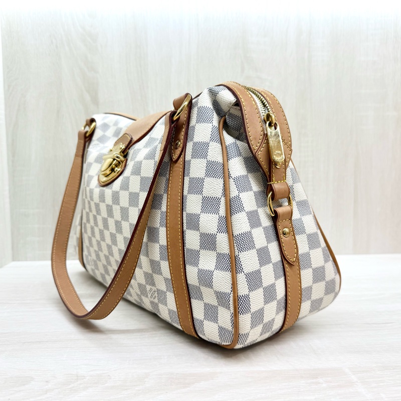 LV白棋盤格金釦曼哈頓雙耳肩背包N42220-2
