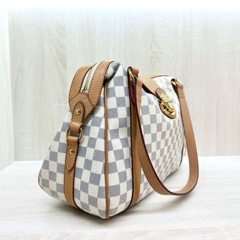 LV白棋盤格金釦曼哈頓雙耳肩背包N42220-3