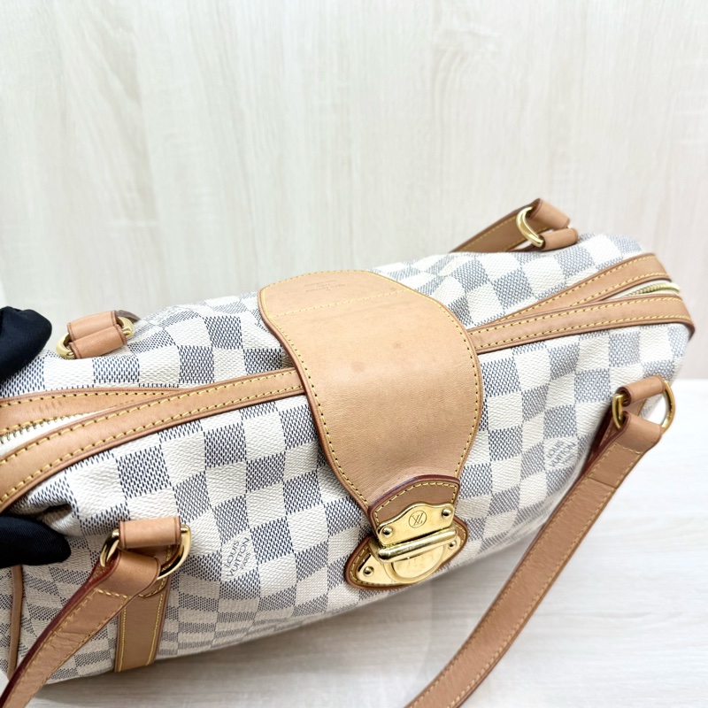 LV白棋盤格金釦曼哈頓雙耳肩背包N42220-10