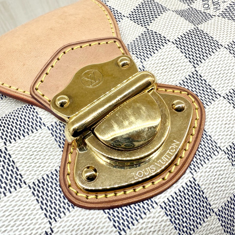 LV白棋盤格金釦曼哈頓雙耳肩背包N42220-11