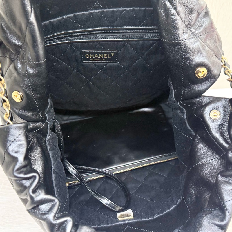 CHANEL黑金小牛皮中號白字樣22包/AS3261-9