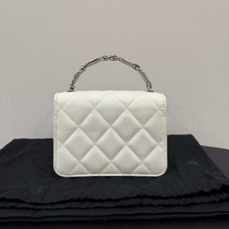 Chanel 香奈兒 22S 荔枝紋牛皮琺瑯手柄 Mini 小廢包 白-1