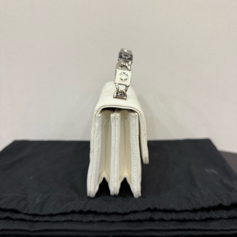 Chanel 香奈兒 22S 荔枝紋牛皮琺瑯手柄 Mini 小廢包 白-3