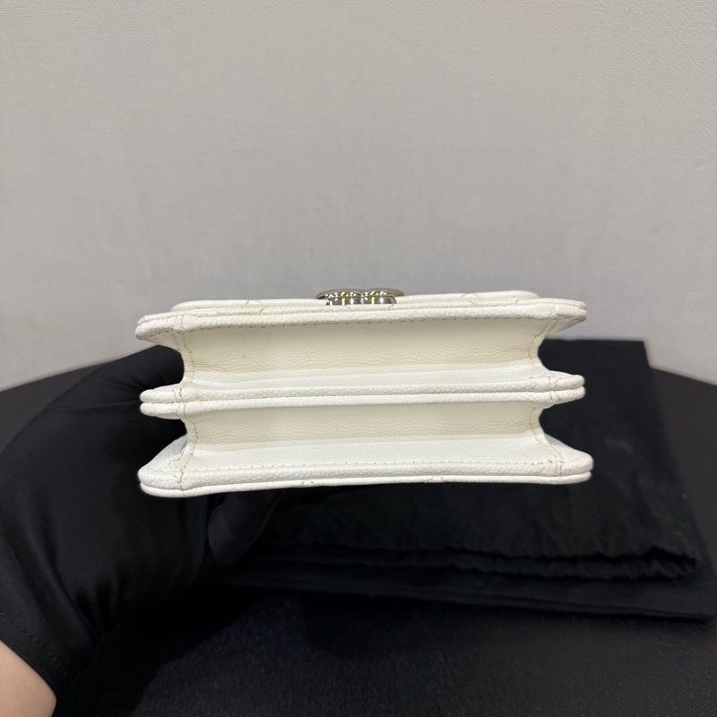 Chanel 香奈兒 22S 荔枝紋牛皮琺瑯手柄 Mini 小廢包 白-4