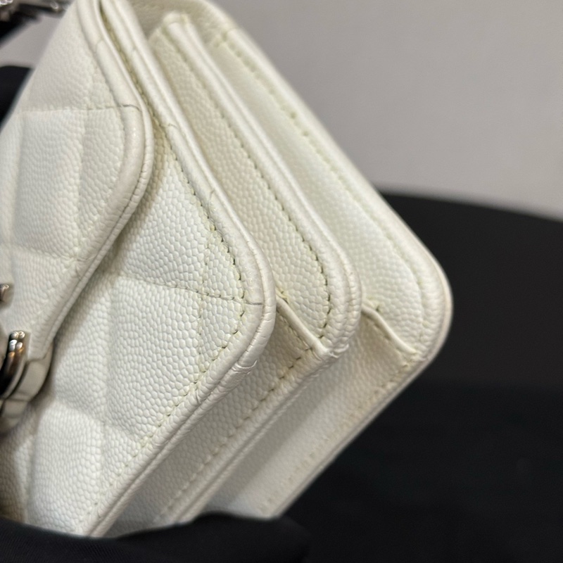 Chanel 香奈兒 22S 荔枝紋牛皮琺瑯手柄 Mini 小廢包 白-6