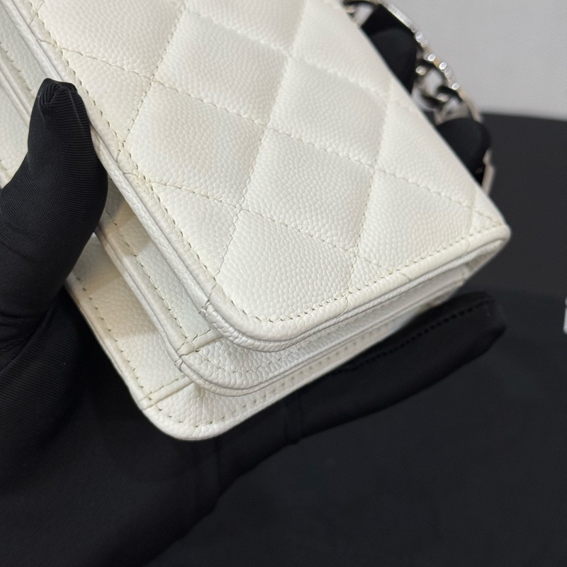 Chanel 香奈兒 22S 荔枝紋牛皮琺瑯手柄 Mini 小廢包 白-8