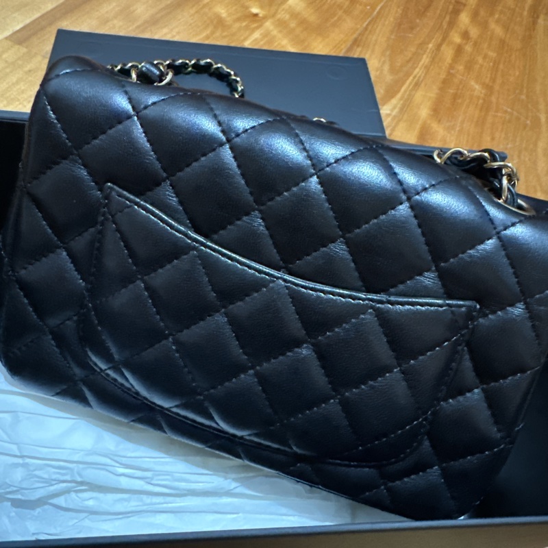 Chanel CF Mini 20cm 黑色小羊皮淡金扣-2