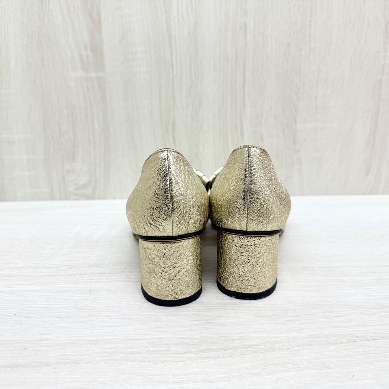 GUCCI金色流蘇LOGO粗跟高跟鞋-3