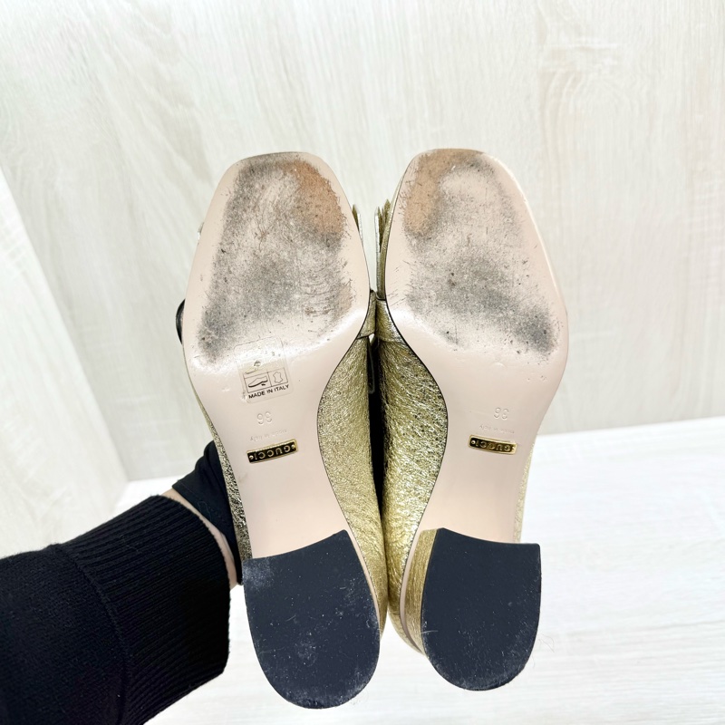 GUCCI金色流蘇LOGO粗跟高跟鞋-8