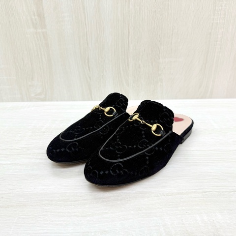 Gucci黑色GG絨面穆勒鞋