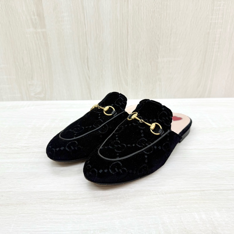 Gucci黑色GG絨面穆勒鞋-0