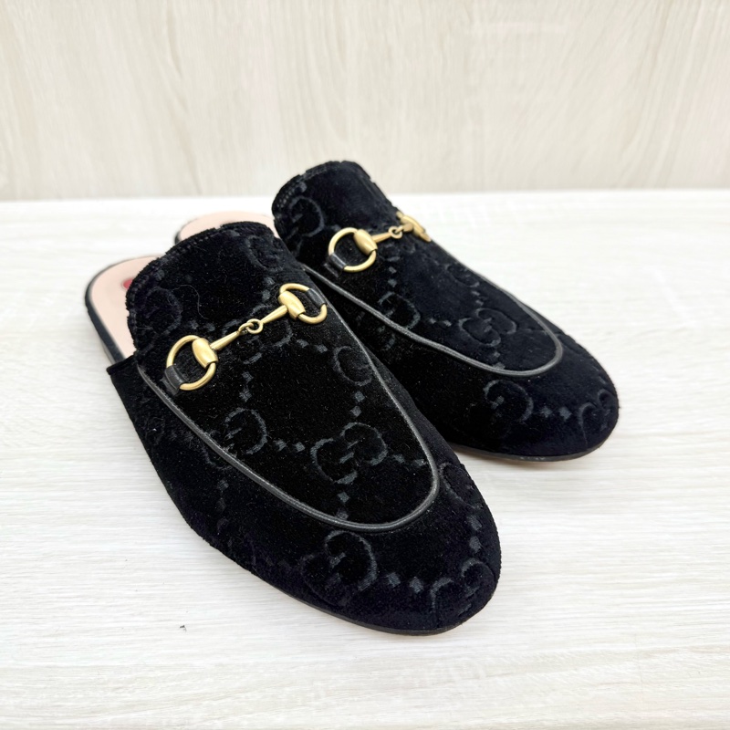 Gucci黑色GG絨面穆勒鞋-5