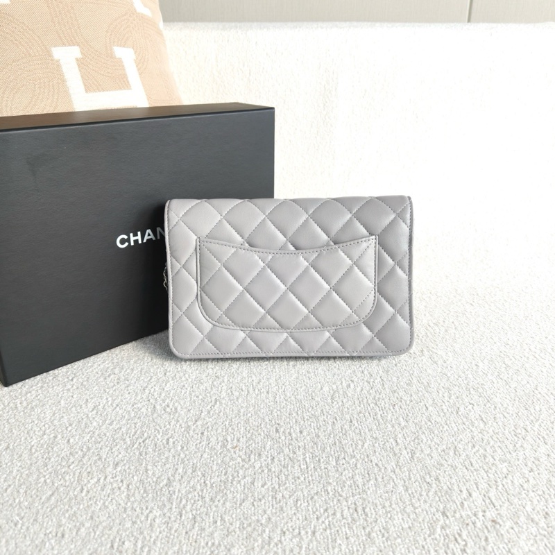 🌷有購證！全新芯片款！Chanel 香奈兒 WOC 淺灰色 銀扣羊皮-2