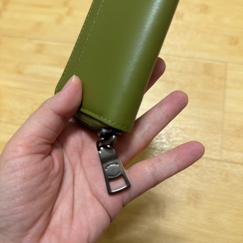 Coach 貓頭鷹L型橄欖綠皮革拉鍊零錢包/鑰匙包-10