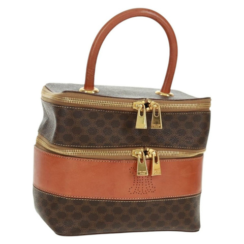CELINE Vanity Macadam帆布手提包 PVC皮革 棕色 金色 正品 163366V