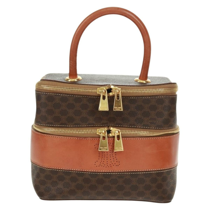 【日本直送】CELINE Vanity Macadam帆布手提包 PVC皮革 棕色 金色 正品 163366V-12