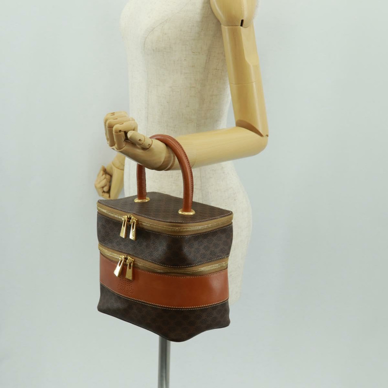【日本直送】CELINE Vanity Macadam帆布手提包 PVC皮革 棕色 金色 正品 163366V-28