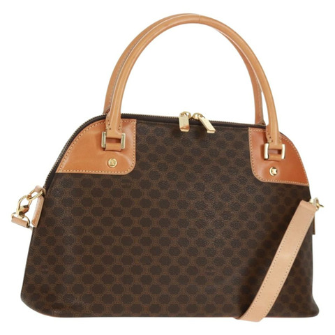 CELINE Macadam帆布手提包 PVC皮革 棕色 金色 正品 164047V