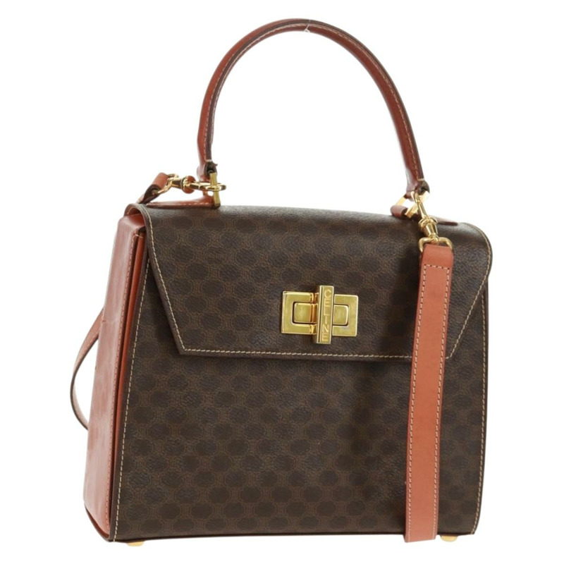 【日本直送】CELINE Macadam帆布手提包 PVC皮革 2way Brown Gold Auth SW1948V-0