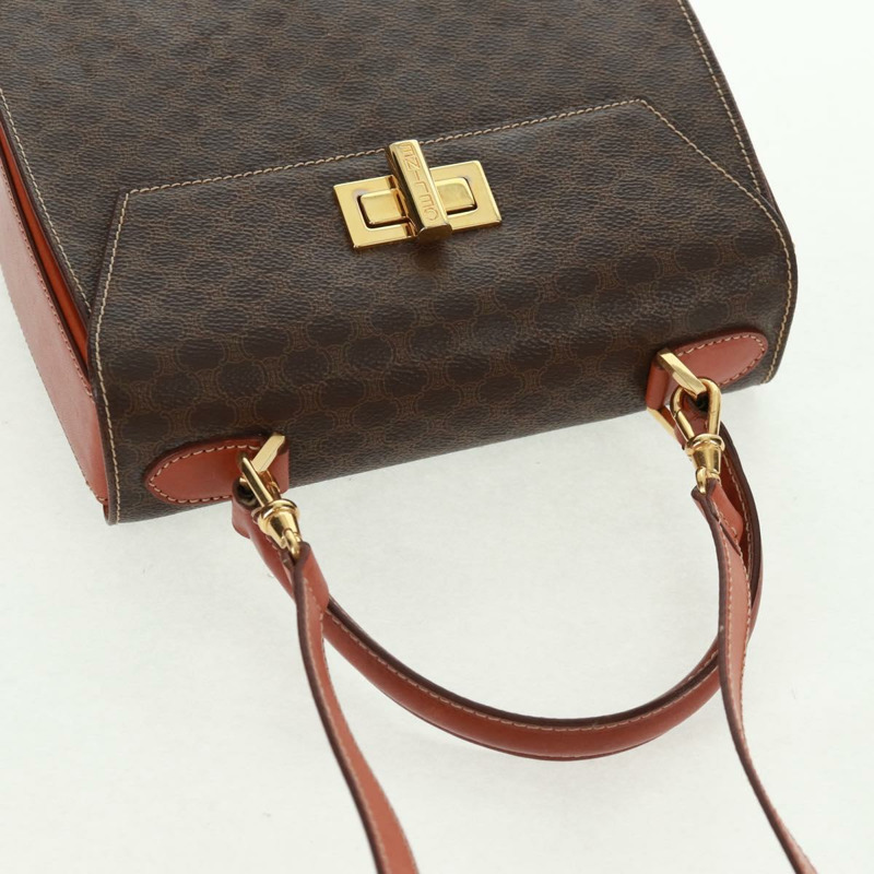【日本直送】CELINE Macadam帆布手提包 PVC皮革 2way Brown Gold Auth SW1948V-5
