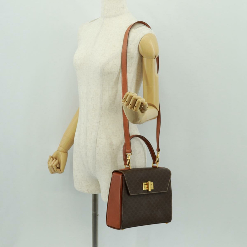【日本直送】CELINE Macadam帆布手提包 PVC皮革 2way Brown Gold Auth SW1948V-27