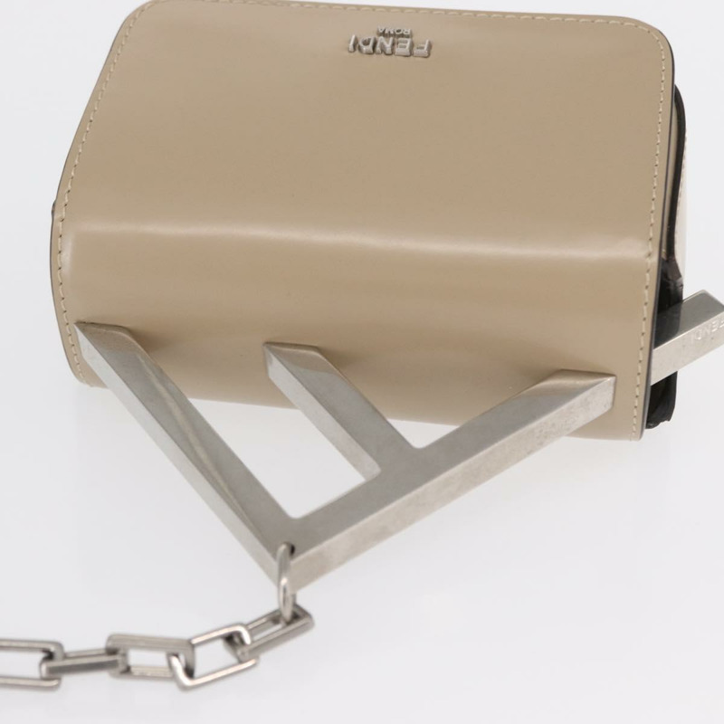 【日本直送】FENDI 鏈條單肩包 皮革 米色 銀色 正品 bs32416V-5