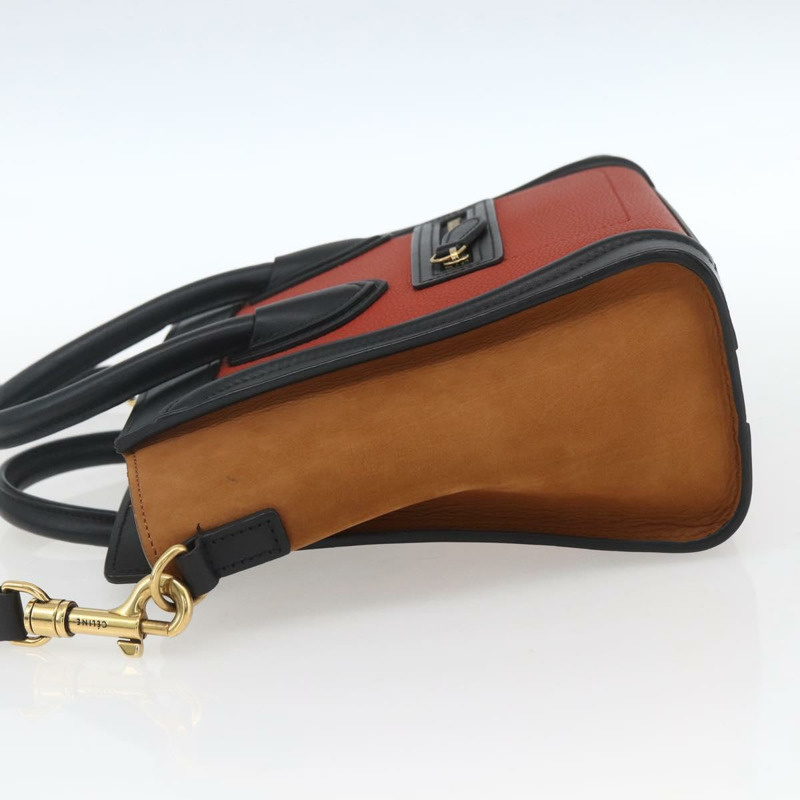 【日本直送】CELINE Luggage Nano Shopper 手提包 皮革 2way 橙色金色 Auth ka1504M-2