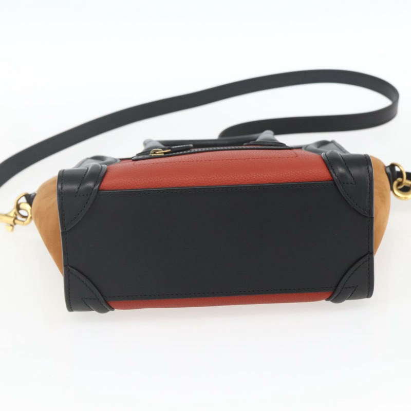 【日本直送】CELINE Luggage Nano Shopper 手提包 皮革 2way 橙色金色 Auth ka1504M-4