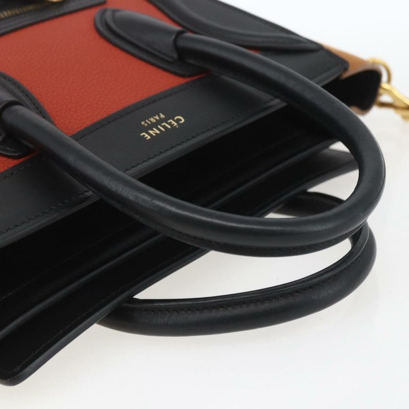 【日本直送】CELINE Luggage Nano Shopper 手提包 皮革 2way 橙色金色 Auth ka1504M-6