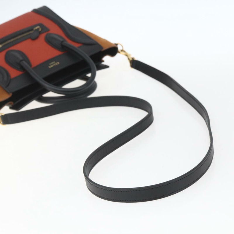 【日本直送】CELINE Luggage Nano Shopper 手提包 皮革 2way 橙色金色 Auth ka1504M-7