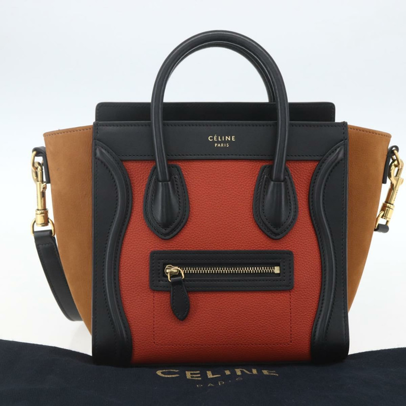 【日本直送】CELINE Luggage Nano Shopper 手提包 皮革 2way 橙色金色 Auth ka1504M-11