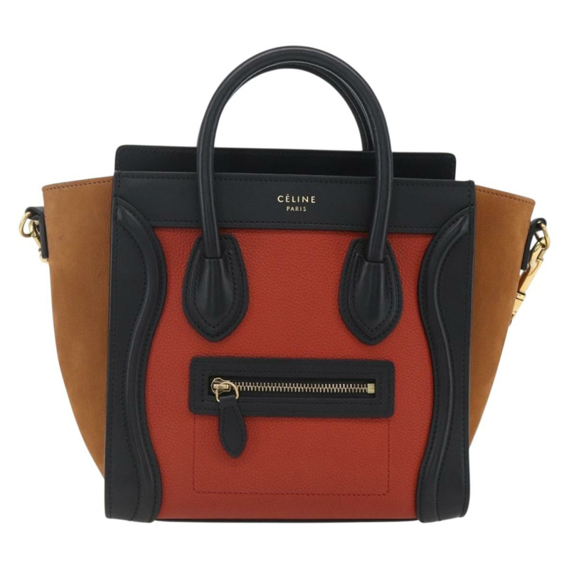 【日本直送】CELINE Luggage Nano Shopper 手提包 皮革 2way 橙色金色 Auth ka1504M-12