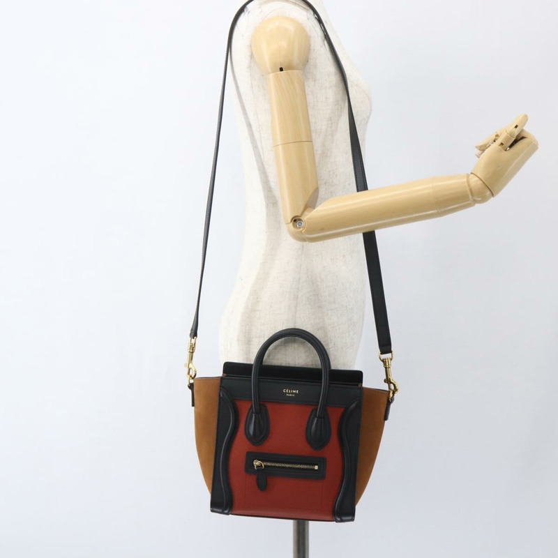 【日本直送】CELINE Luggage Nano Shopper 手提包 皮革 2way 橙色金色 Auth ka1504M-26