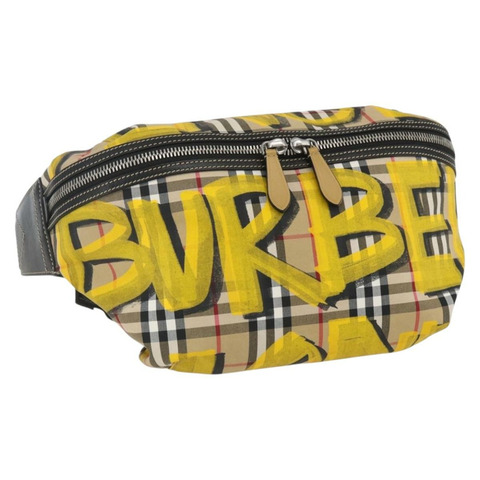 BURBERRY Nova 格紋帆布斜背包 米黃色 正品 ka1508M