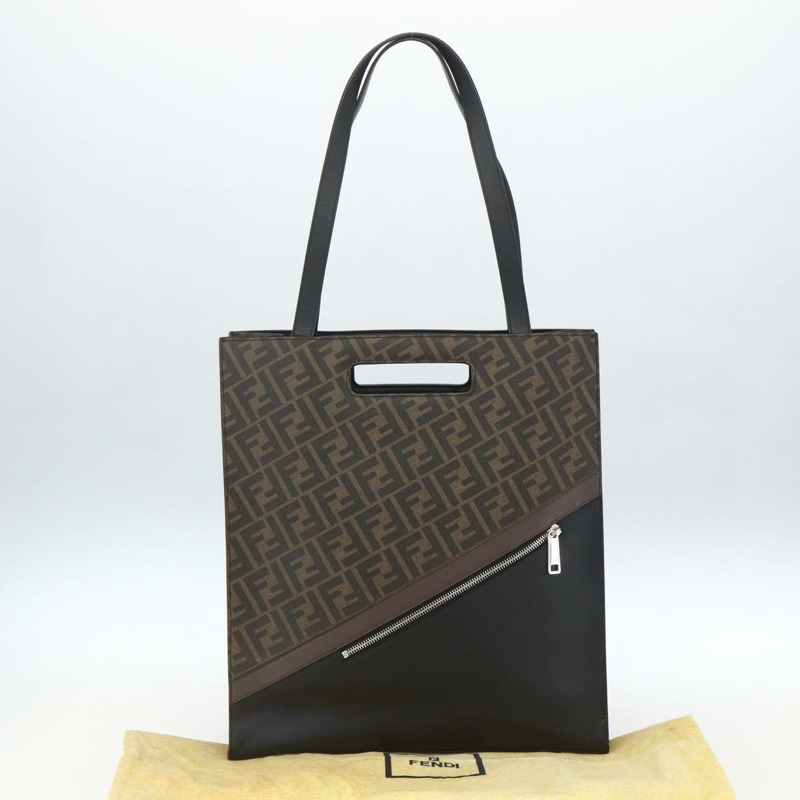 【日本直送】FENDI Zucca 帆布手提包黑棕色正品 ka1401M-11